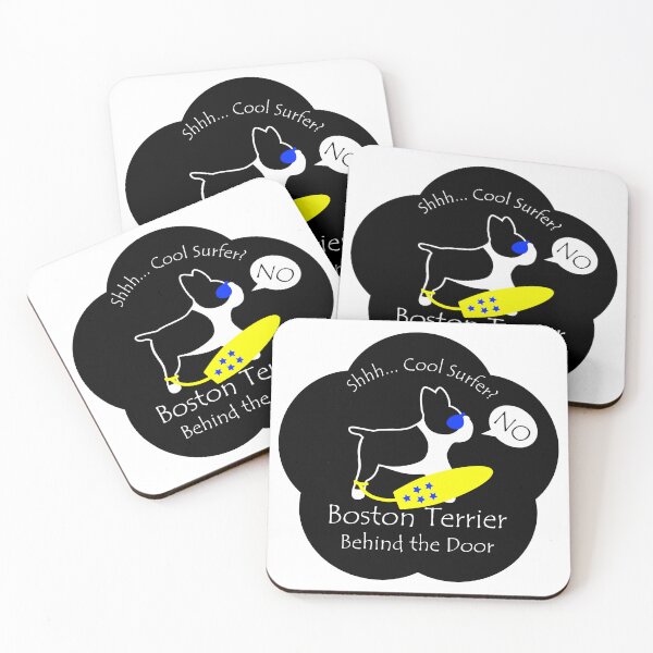 Item preview, Funny Boston Terrier Cool Surfer Behind the Door Black Base designed and sold by Na7nasColorShop.