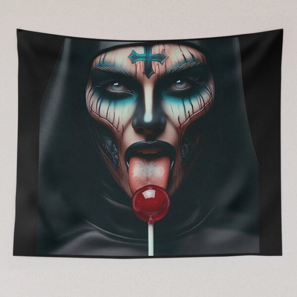 Item preview, Goth Nun Licking Red Lollipop designed and sold by Voodoo Store Paranormal Collections.