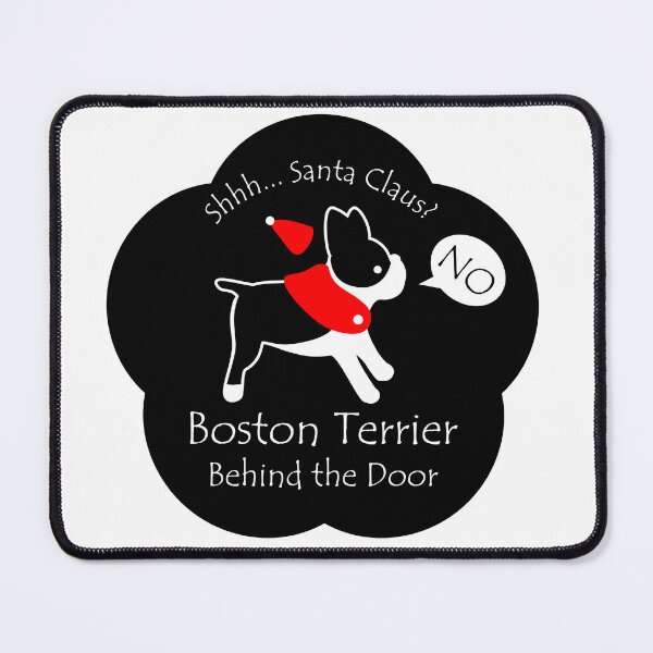 Item preview, Funny Boston Terrier Santa Claus Behind the Door Black Base designed and sold by Na7nasColorShop.