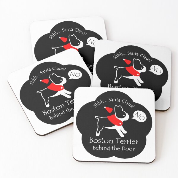 Item preview, Funny Boston Terrier Santa Claus Behind the Door Black Base designed and sold by Na7nasColorShop.