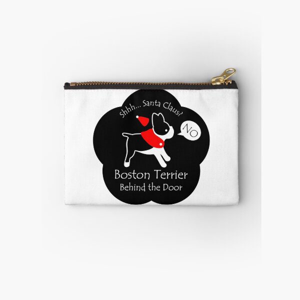 Item preview, Funny Boston Terrier Santa Claus Behind the Door Black Base designed and sold by Na7nasColorShop.