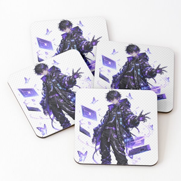 Item preview, Cyber Hacker Boy Neon Purple Anime Tech Aesthetic designed and sold by Sticleg.