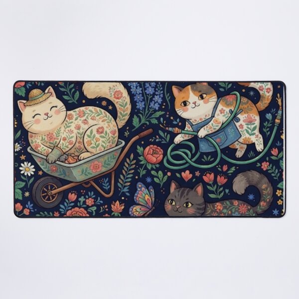 Item preview, Cute Folk Art Cats Floral Seamless Pattern designed and sold by Iampoji.