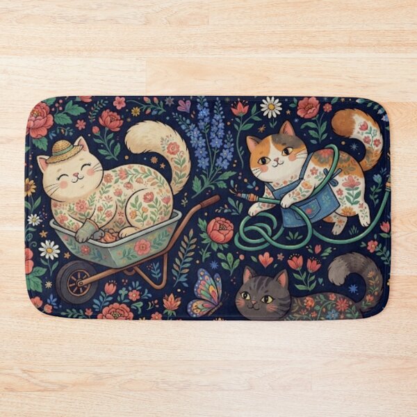 Item preview, Cute Folk Art Cats Floral Seamless Pattern designed and sold by Iampoji.
