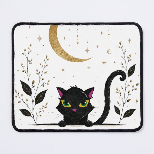 Item preview, Mystical Black Cat and Golden Crescent Moon designed and sold by Mvicen.