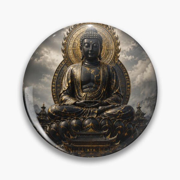Item preview, Premium Black & Gold Buddha Temple – Luxury Zen Architecture Wall Art designed and sold by AstraDrip Studio.
