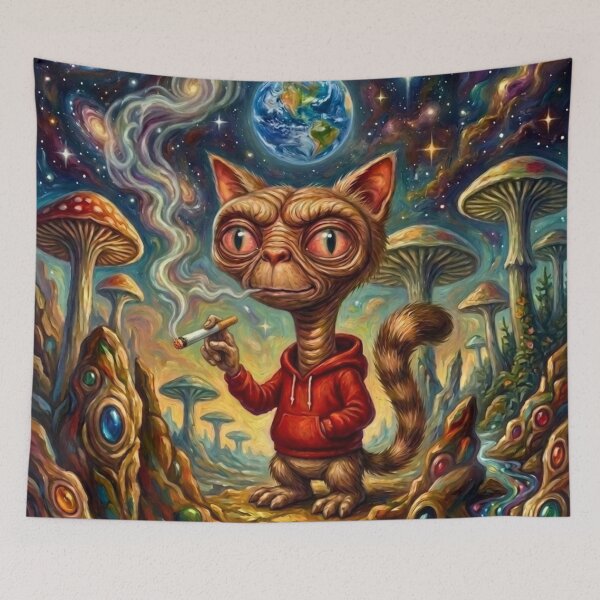 Item preview, The Cosmic Journey of the Psychedelic ET Cat designed and sold by HAPPY HARBOR DESIGN .