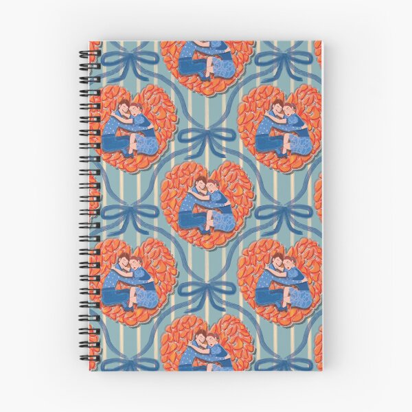 Item preview, Mid-century pattern of a couple embracing on an orange rice cake, with blue watercolor details designed and sold by WONDERPRINTVALLEY.