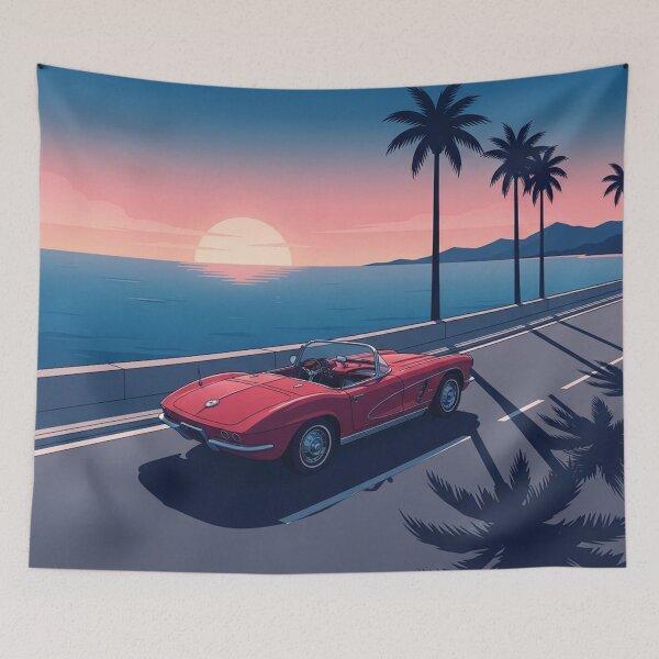 Item preview, Red Retro Convertible Sunset Drive designed and sold by jordanelucas.