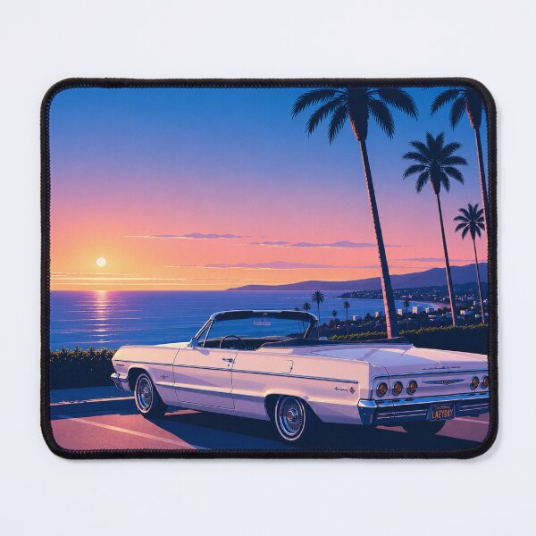 Item preview, White Classic Car Sunset Beach designed and sold by jordanelucas.