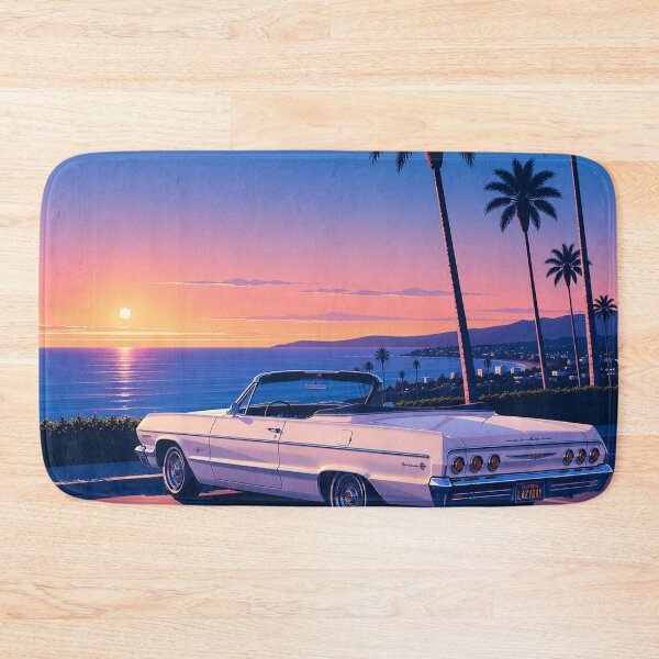 Item preview, White Classic Car Sunset Beach designed and sold by jordanelucas.