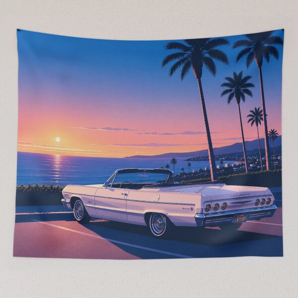 Item preview, White Classic Car Sunset Beach designed and sold by jordanelucas.