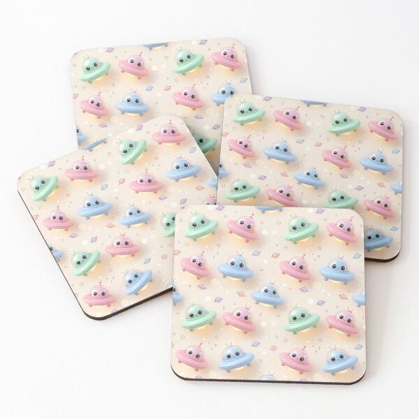 Item preview, Cute Kawaii Chibi UFOs in Pastel Cosmic Space designed and sold by krazzyremo.