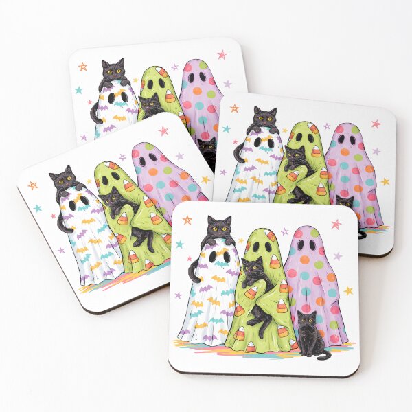 Item preview, Cute Halloween Ghost Cats – Colorful Spooky Black Cat Ghost Costume Illustration designed and sold by Snifferius.