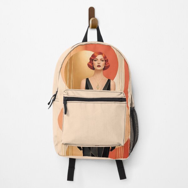 Item preview, 1920s Flapper Woman with orange red hair in Modern Minimalist Art Style with orange designed and sold by Lucia Amaris Art.