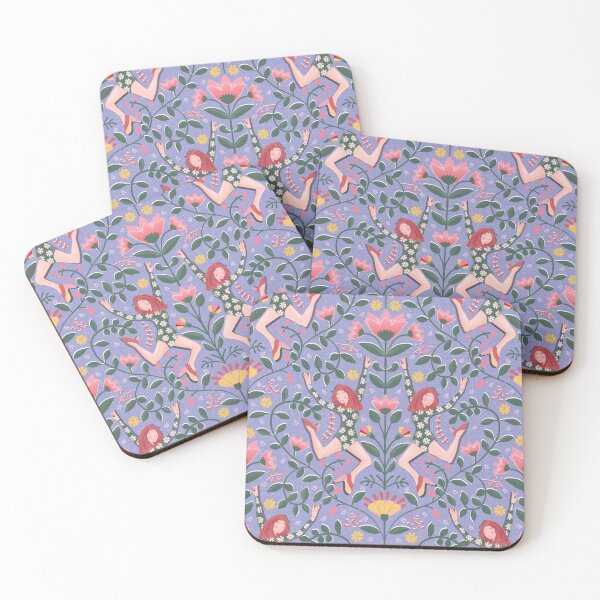 Item preview, Modern folk dancer, symmetrical pattern, medium blue background designed and sold by WONDERPRINTVALLEY.