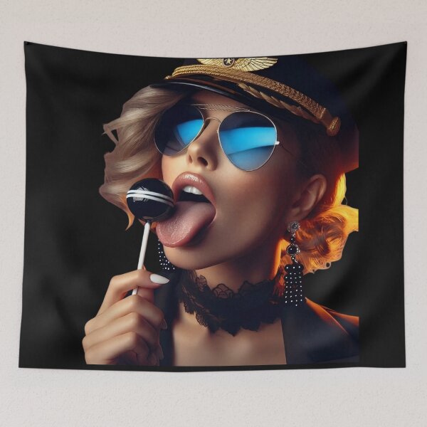 Item preview, Aviator Woman Licking Round Lollipop designed and sold by Voodoo Store Paranormal Collections.