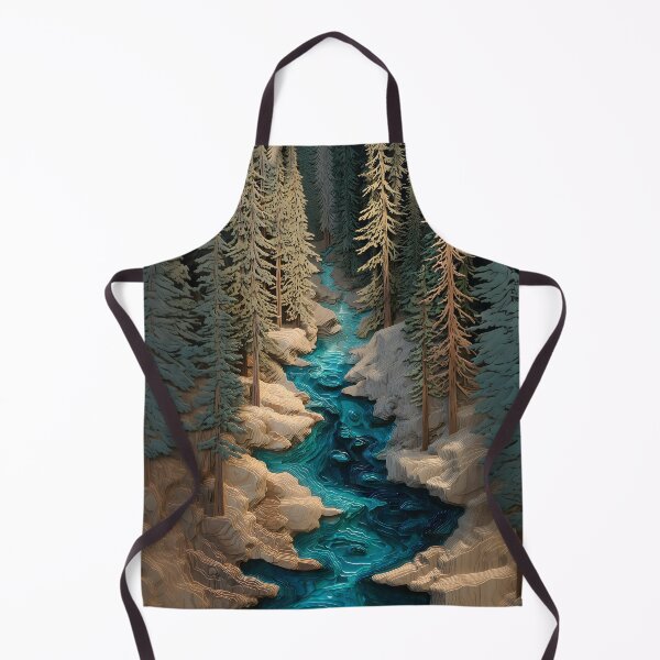 Artikelvorschau, Layered Wood Carving Forest River Art | Evergreen Pine Trees | Turquoise Creek Nature Landscape | Papercut Styl entworfen und verkauft von happywkndclub.