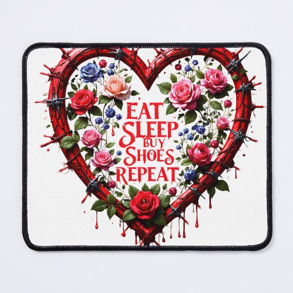 Item preview, Eat, Sleep, Buy Shoes, Repeat | Gothic Barbed Wire Heart with Roses designed and sold by MaciejRudzinsky.