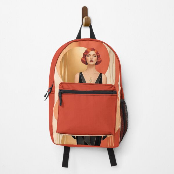 Item preview, 1920s Flapper Woman with orange red hair in Modern Minimalist Art Style with orange variation 1 designed and sold by Lucia Amaris Art.