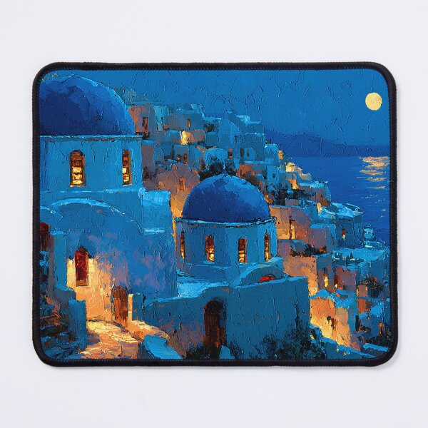 Item preview, Santorini Oia Blue Dome Village Night Moon Impressionist Art designed and sold by daila70.