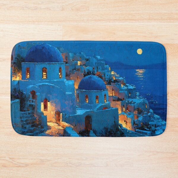 Item preview, Santorini Oia Blue Dome Village Night Moon Impressionist Art designed and sold by daila70.