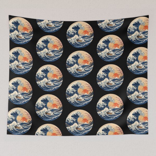 Item preview, Funny Turkish Angora Cat Captain Japanese Kanagawa Wave Japan Boat Mom Dad Kids designed and sold by FurryHavenPH.