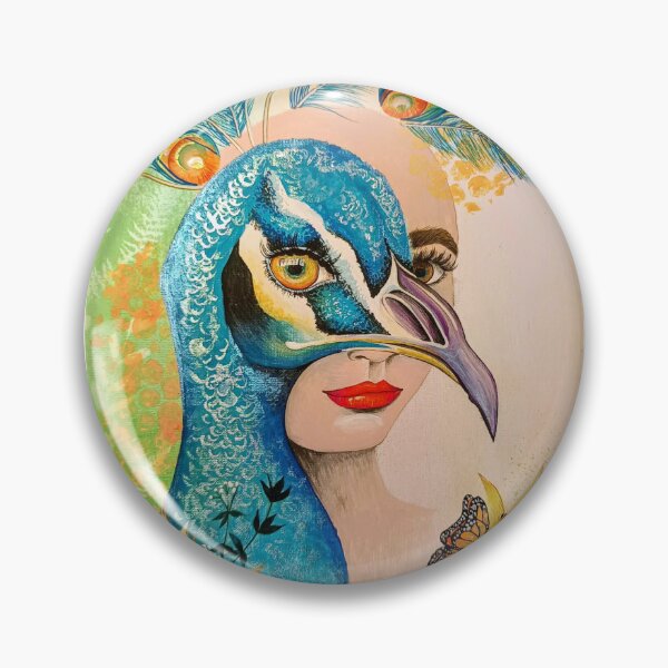 Item preview, Surreal Peacock Woman Portrait with Butterfly and Sunflowers designed and sold by DreamyBrushArt.