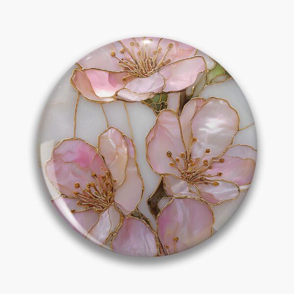 Item preview, Pink Cherry Blossom Stained Glass | Gold Floral Art | Elegant Sakura Design | Pearl Marble Aesthetic | Botanical Nature  designed and sold by happywkndclub.