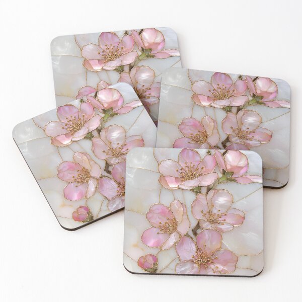 Item preview, Pink Cherry Blossom Stained Glass | Gold Floral Art | Elegant Sakura Design | Pearl Marble Aesthetic | Botanical Nature  designed and sold by happywkndclub.
