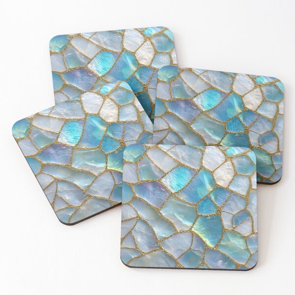 Item preview, Blue Mother of Pearl Mosaic Art | Iridescent Shell Abstract | Coastal Luxury Marble Design designed and sold by happywkndclub.