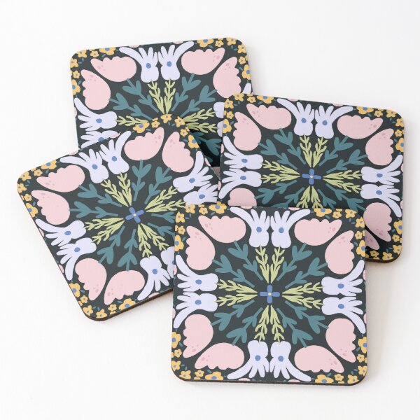 Item preview, Dark Folk Floral Tile Black — Blue Lemon Studio Original Illustration designed and sold by BluelemonStudio.