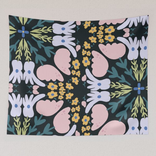 Item preview, Dark Folk Floral Tile Black — Blue Lemon Studio Original Illustration designed and sold by BluelemonStudio.