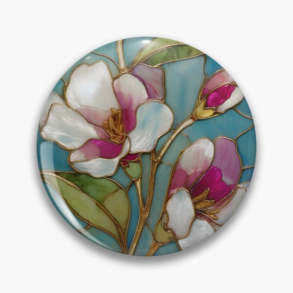 Item preview, Magnolia Stained Glass Art | White & Pink Floral Design | Cloisonné Enamel Style | Elegant Botanical Wall Art designed and sold by happywkndclub.