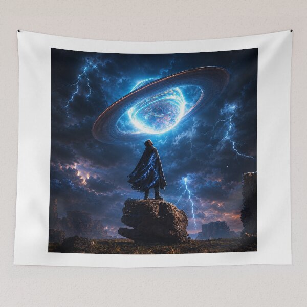 Item preview, The Storm Watcher – Epic Cosmic Fantasy Game Art | Lightning Planet Sci-Fi Landscape designed and sold by ustylelab.