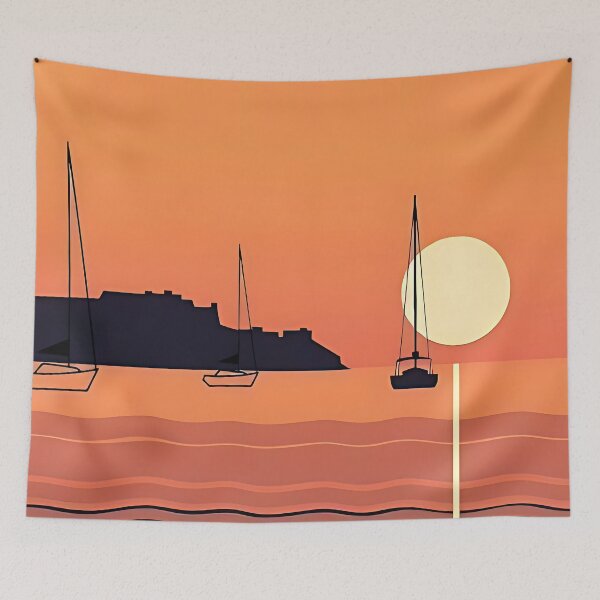 Item preview, Minimalist Sunset Sailing at Golden Hour designed and sold by ToxicInkArt.