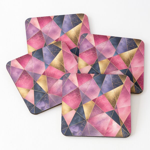 Item preview, Jewel Tone Geometric Mosaic Pattern Pink Navy Gold designed and sold by Aureva Arts Shop.