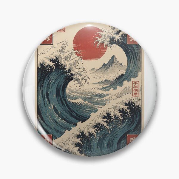 Item preview, Japanese Wave Art, Chinese Culture & Vintage Woodblock – Ancient Eastern Ocean Waves Red Sun Artwork.  designed and sold by TialCorner.