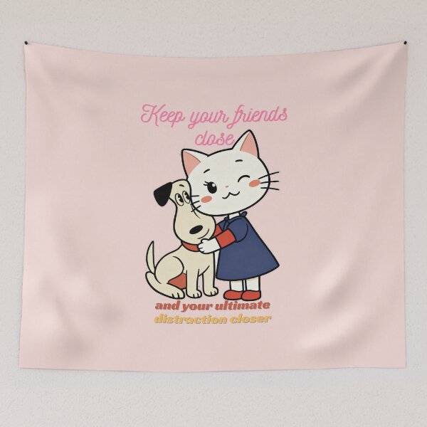 Item preview, Retro White Cat and Dog Best Friends Illustration | Kawaii Pet Lovers T-Shirt designed and sold by BLUESKY11a.