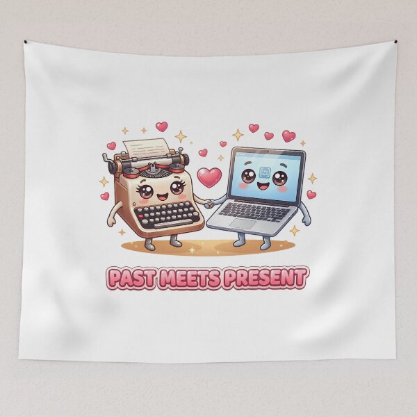 Item preview, Cute Vintage Typewriter and Laptop Best Friends Kawaii Art designed and sold by M.Store.