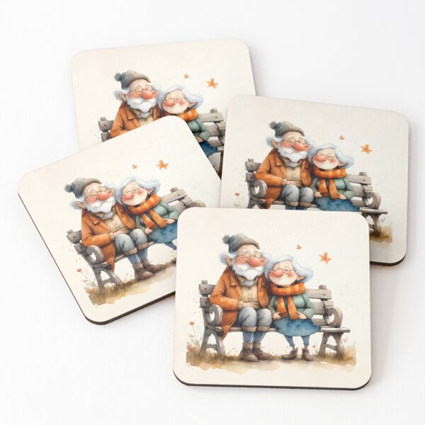 Item preview, Autumnal park bench with elderly couple – Grandpa and Grandma – Warmhearted design designed and sold by Connys Colorful World.