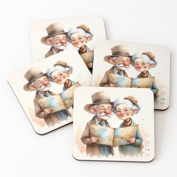Artikelvorschau, Whimsical Elderly Couple Exploring the World Map entworfen und verkauft von Connys Colorful World.