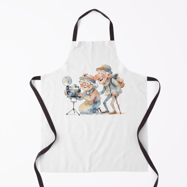Item preview, Cute Elderly Photographer Couple Watercolor Illustration designed and sold by Connys Colorful World.