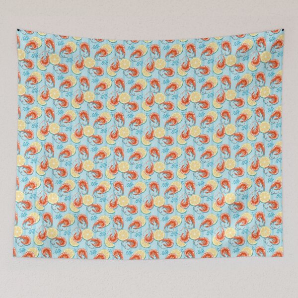 Item preview, Cute Blue Shrimp Pattern | Mediterranean Seafood & Lemon | Italian Summer Aesthetic designed and sold by MinimalAnGo.
