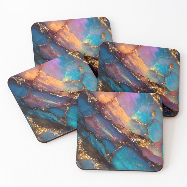 Item preview, Opal Abstract Art | Iridescent Gemstone Texture | Gold Kintsugi Design | Vibrant Resin Marble Artwork designed and sold by happywkndclub.
