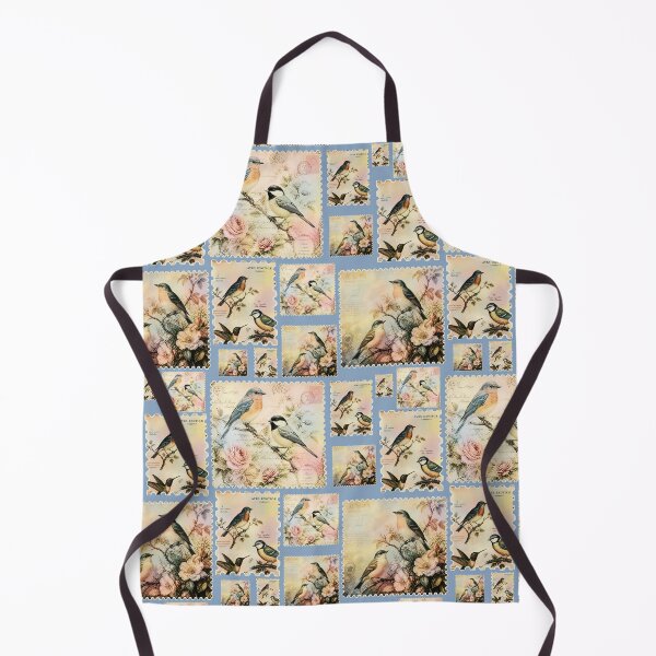 Item preview, Oiseaux Aves Vintage bird love postage stamp watercolor botanical illustration pattern designed and sold by elenabdesigns.
