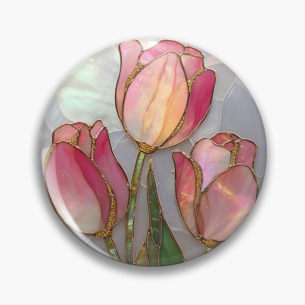 Item preview, Pink Tulip Stained Glass Art | Iridescent Floral Design | Mother of Pearl Botanical | Elegant Spring Flowers designed and sold by happywkndclub.