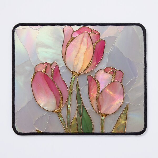 Item preview, Pink Tulip Stained Glass Art | Iridescent Floral Design | Mother of Pearl Botanical | Elegant Spring Flowers designed and sold by happywkndclub.