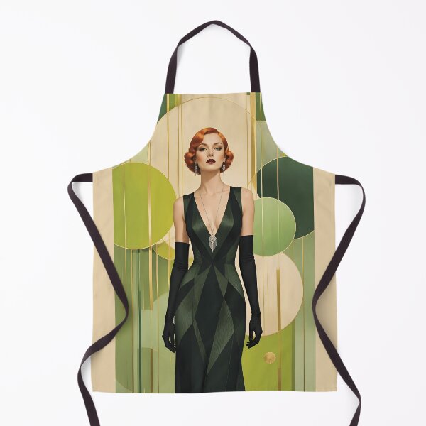 Item preview, 1920s Flapper Woman with orange red hair in Modern Minimalist Art Style with green variation 1 designed and sold by Lucia Amaris Art.