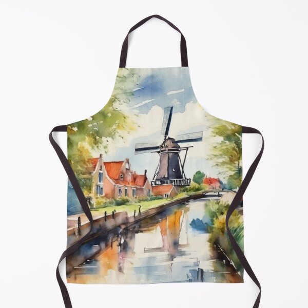 Item preview, Peaceful Holland Canal Windmill Watercolor Dutch Village Art designed and sold by UmSkelig834.